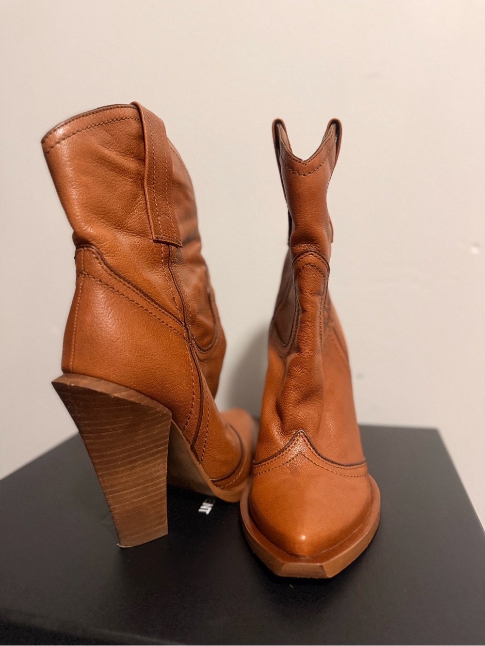 Jessica Simpson “Abbee” Tan Leather Western High-Heel Boots